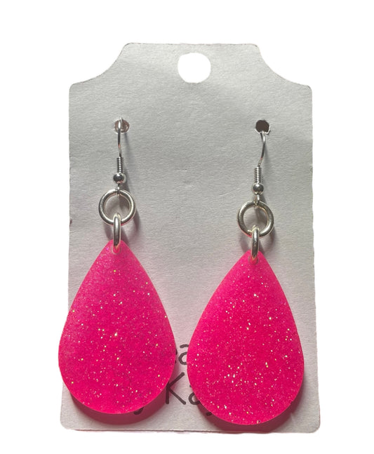 #357 Pink Sparkle Small Teardrop Earrings