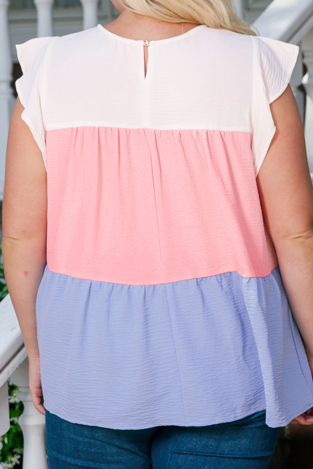 Pink Plus Size Colorblock Ruffle Flowy Top