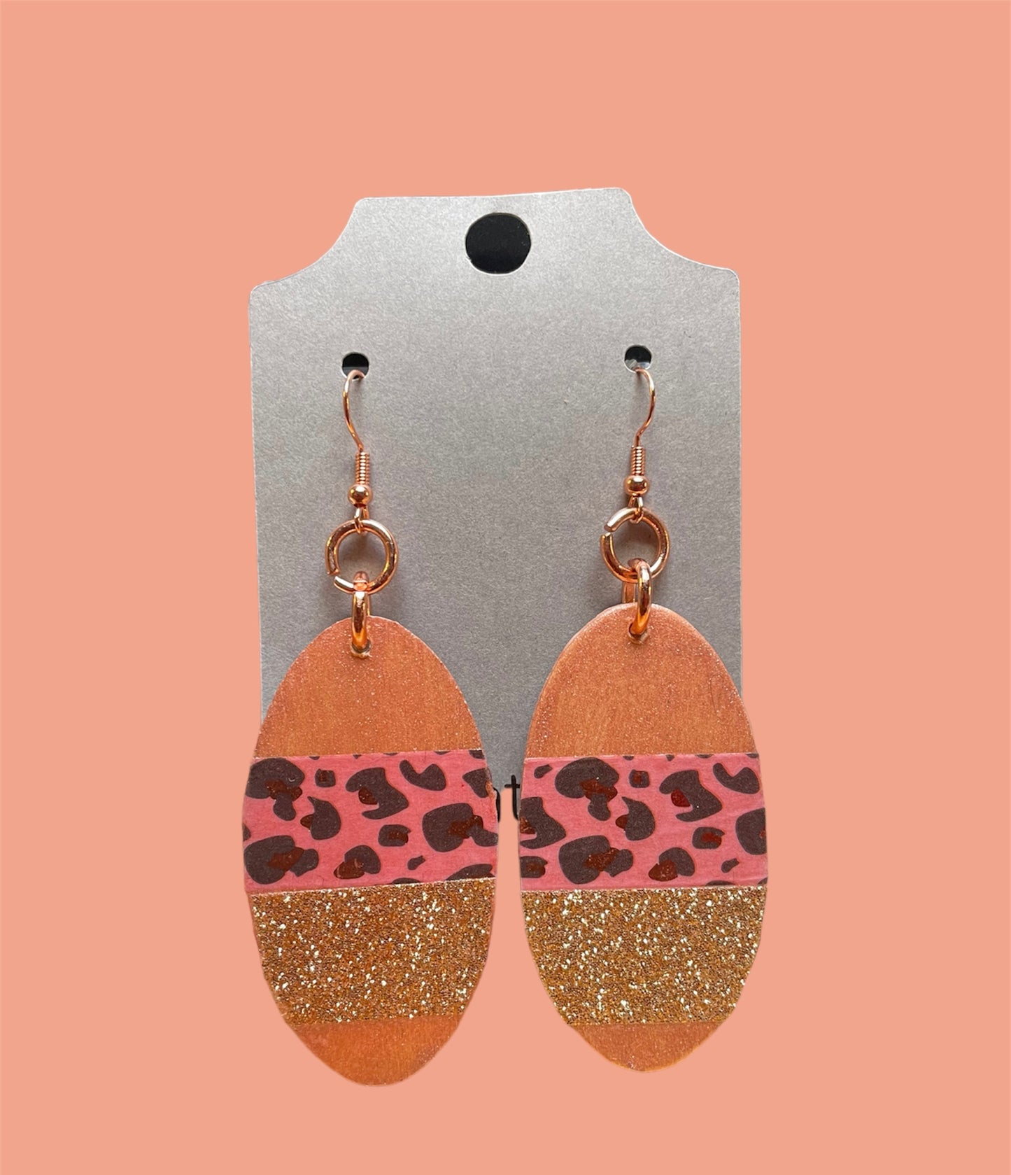 #177 pink cheetah, gold earrings