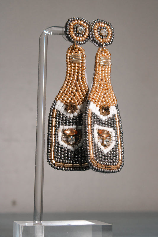 Wine Bottle Earrings (Hematite)