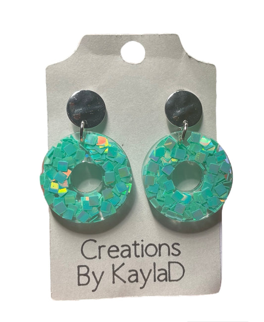 #359 Aqua Sparkle Circle Post Earrings
