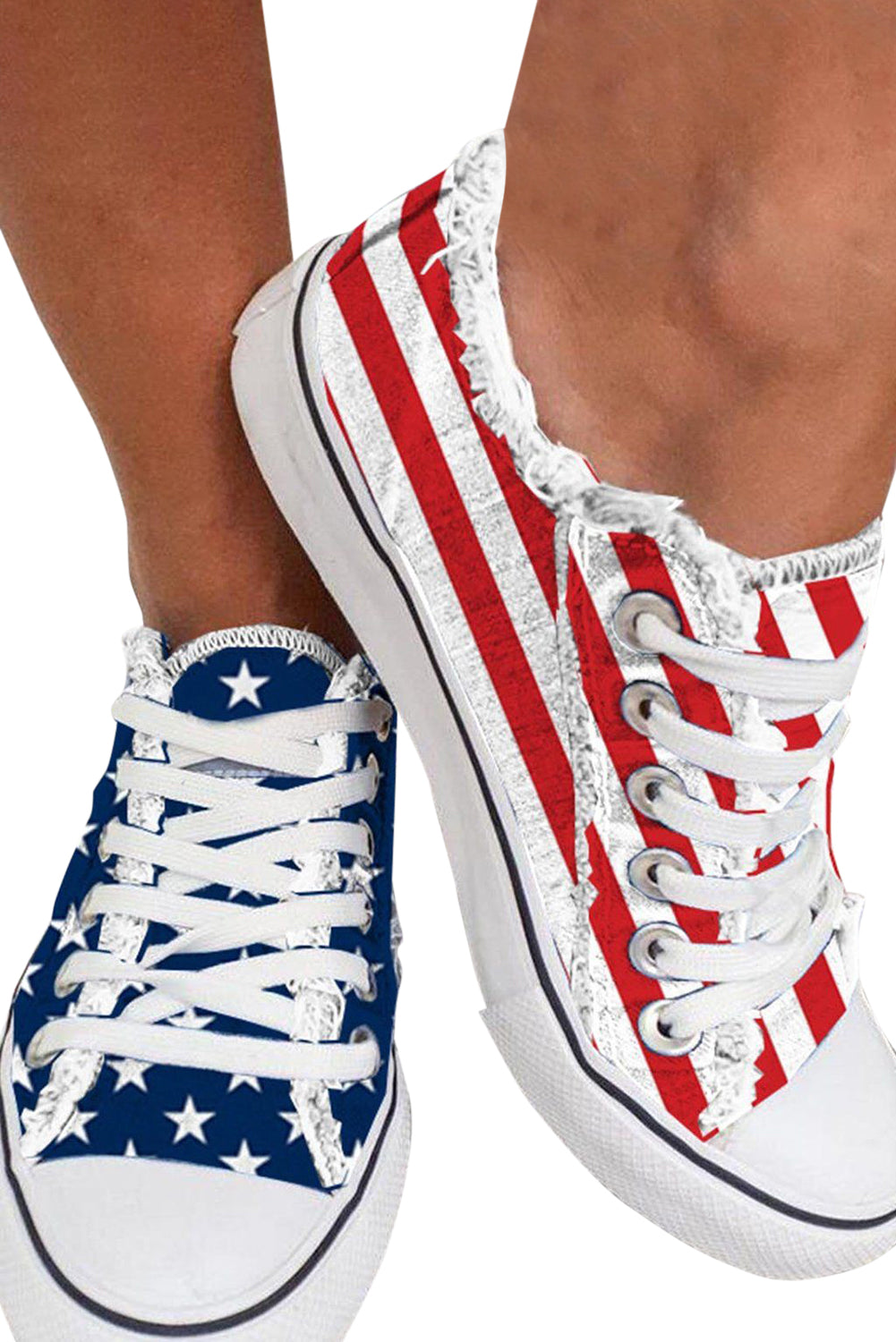 Blue American Flag Lace-up Canvas Flat Shoes
