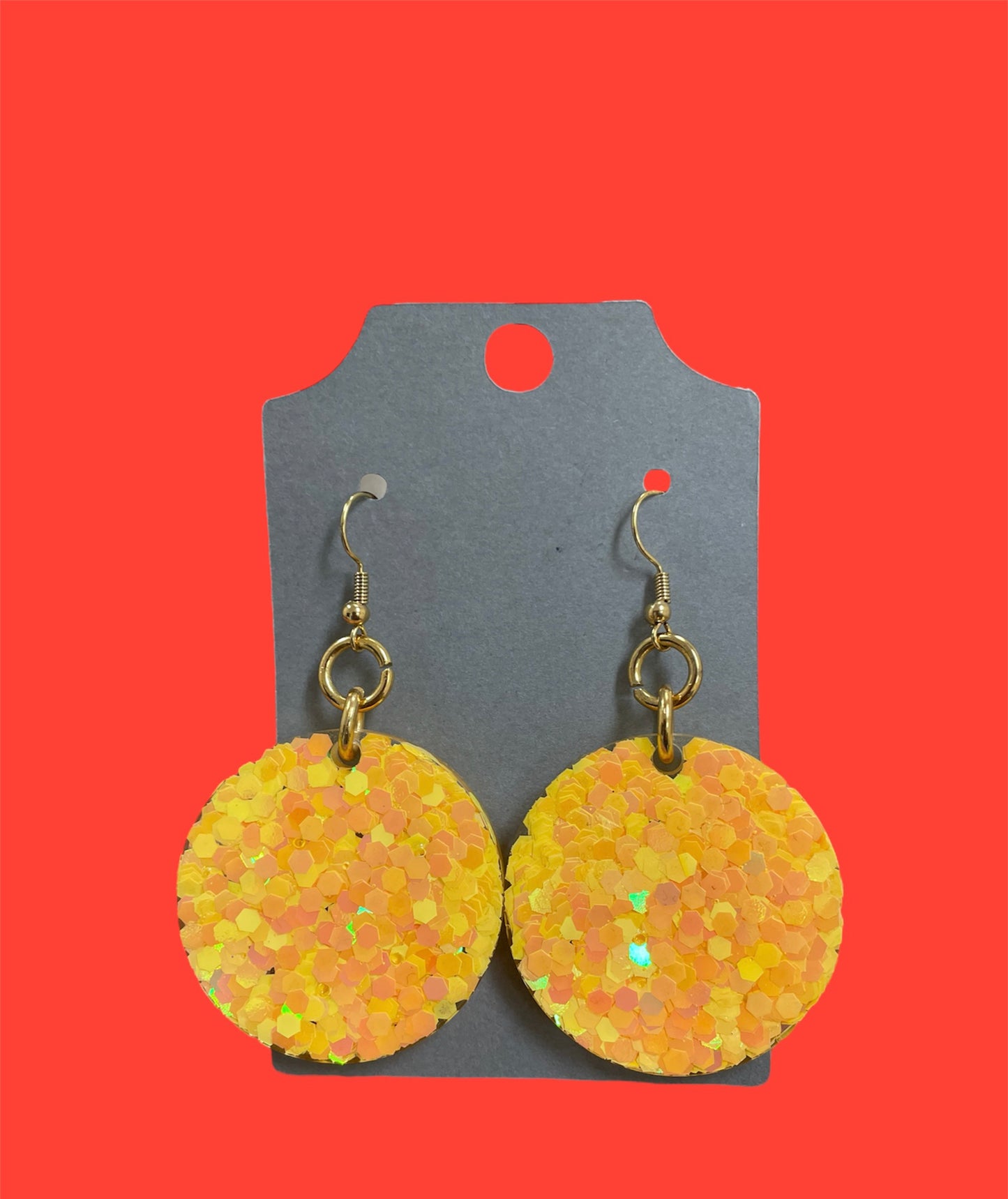 # 259 yellow sparkle medium circle resin earrings