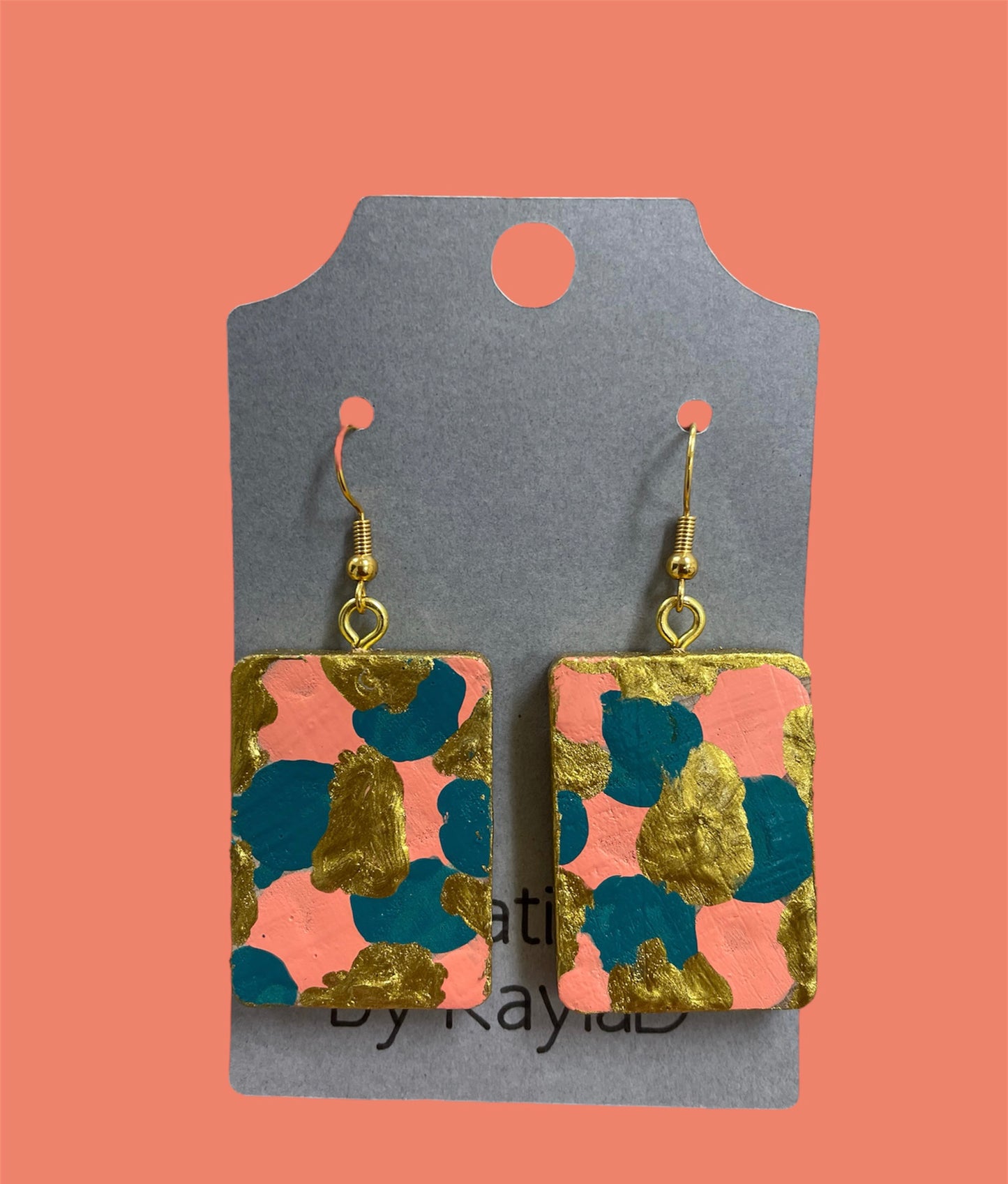 #244 pink blue and gold painted earrings