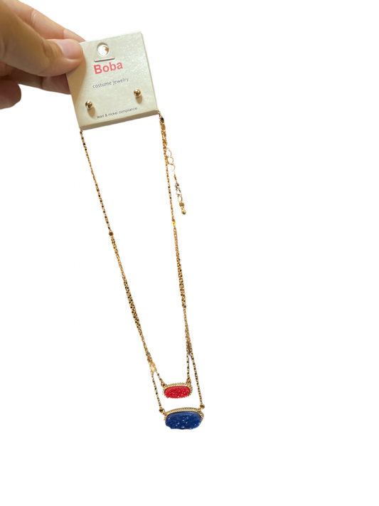 Red blue gold necklace