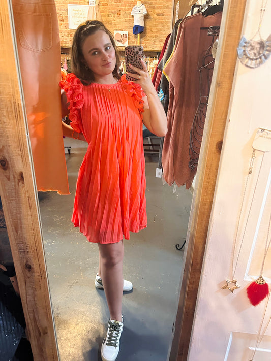 Coral Pleated Dress