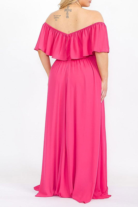 Short Sleeve Off Shoulder Elastic Waist Maxi Dress