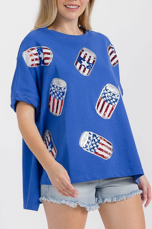 Short Sleeve High-low Graphic Patriotic Shirt