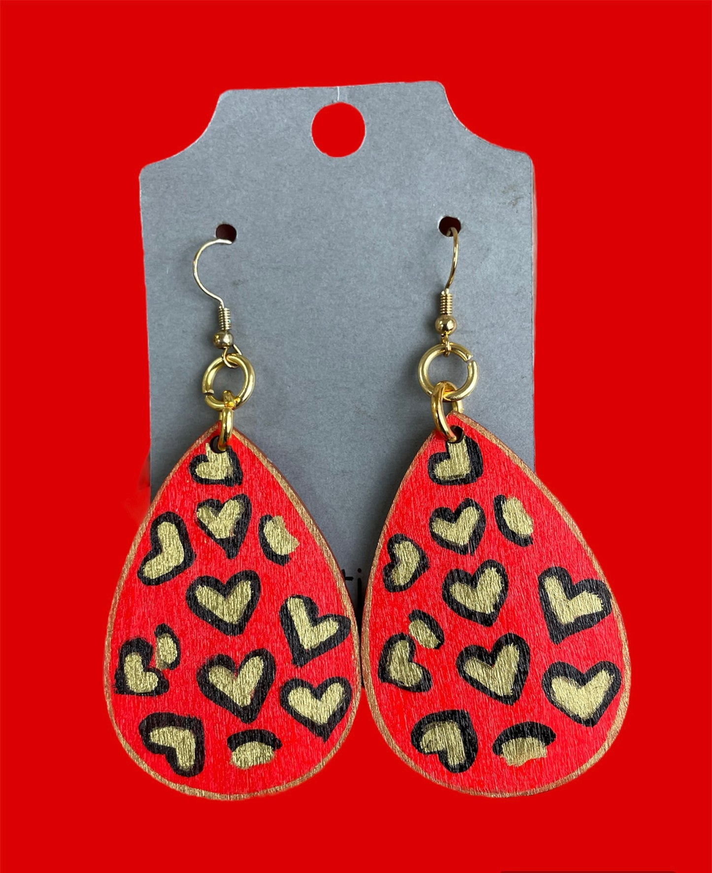 # 248 Red cheetah print teardrop earrings