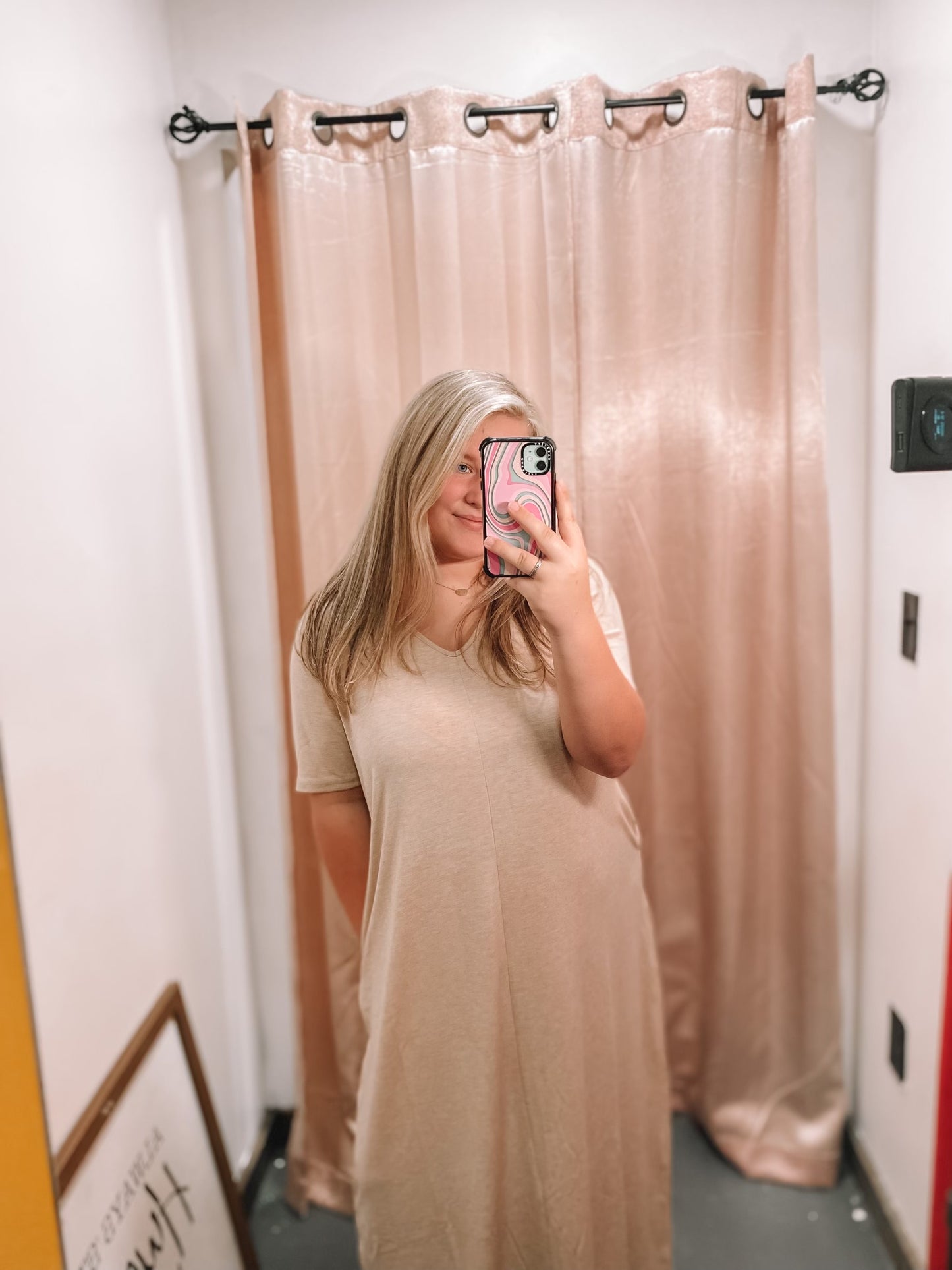Plus V-Neck Short Sleeve Maxi Dress H Beige
