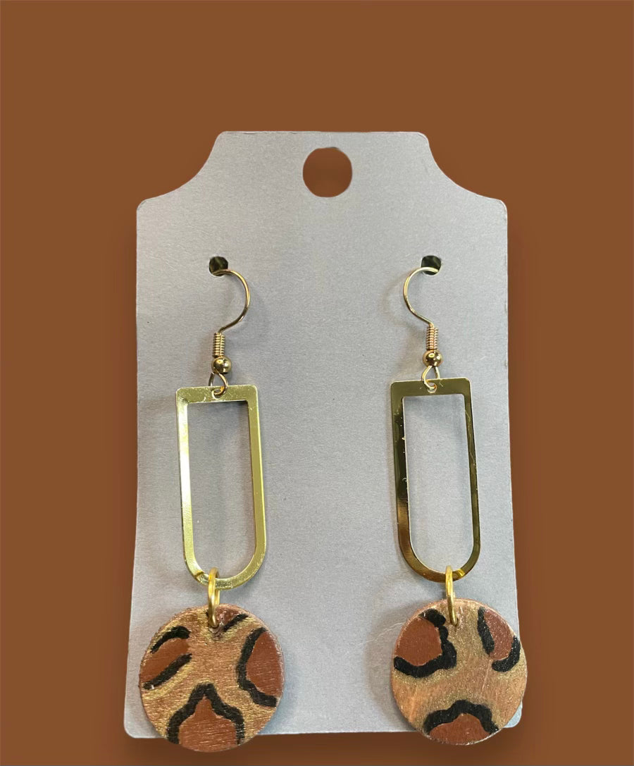 #212 Gold with cheetah print circle earrings
