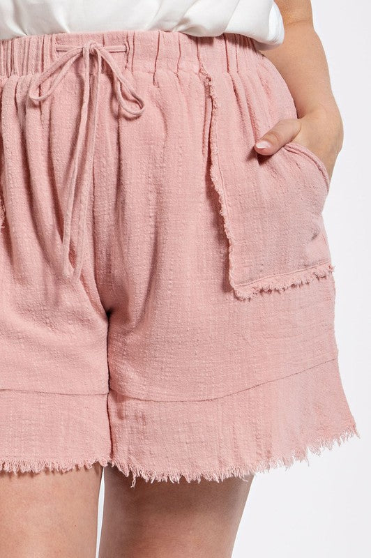 Lined Fluttered Hem Patch Pocket Shorts