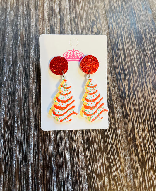 White Christmas Tree Cake Earrings