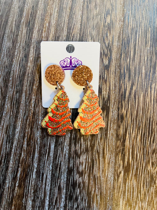 Brown Christmas Tree Cake Earrings