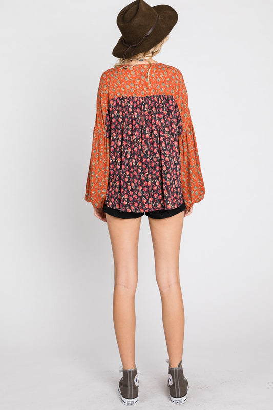 Linen Blend Animal Print Collar Button Down