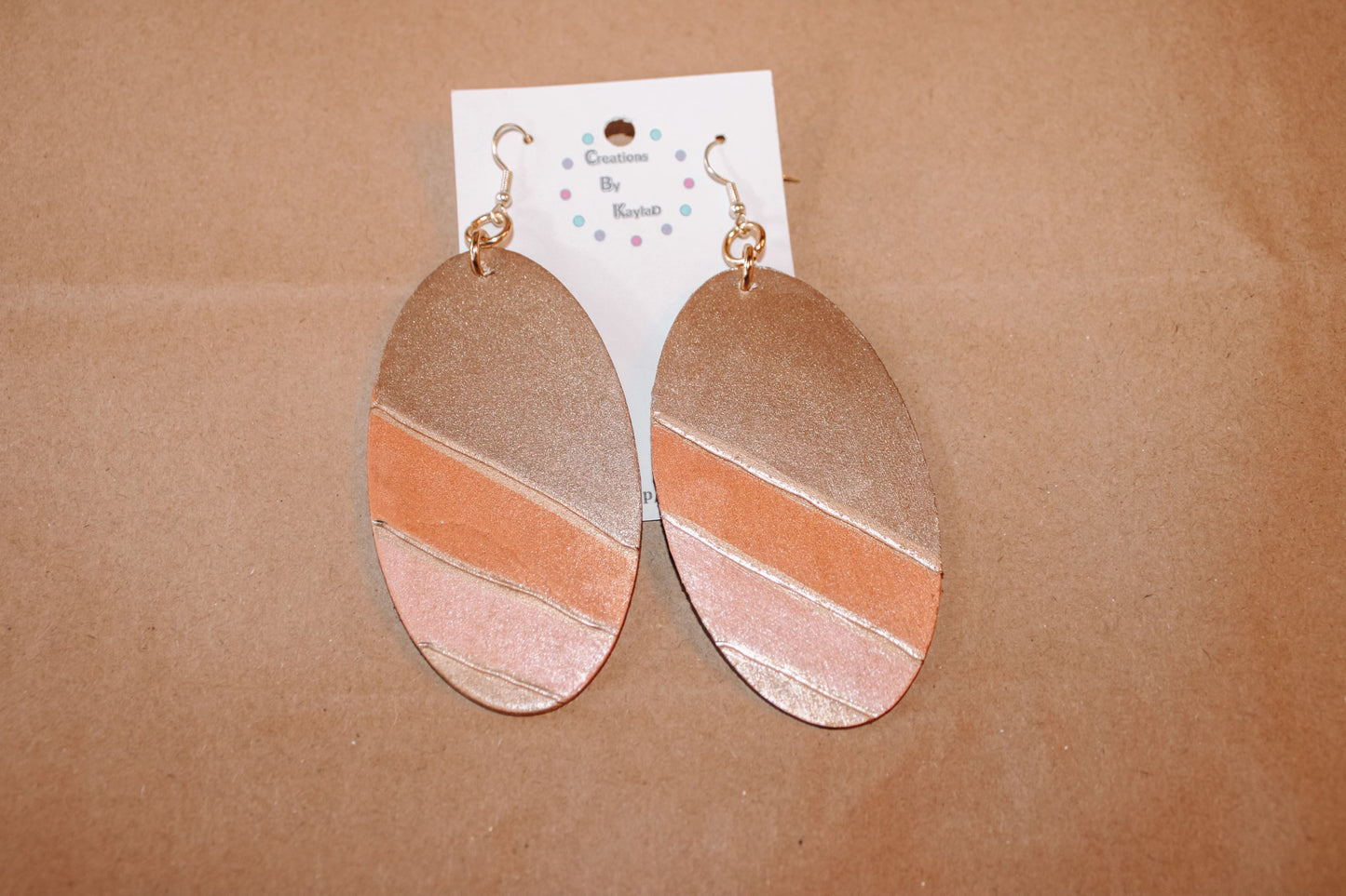 #86 large wood oval earthstone painted earrings
