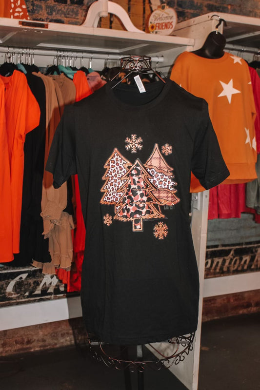 Black Leopard Christmas Tree Tee