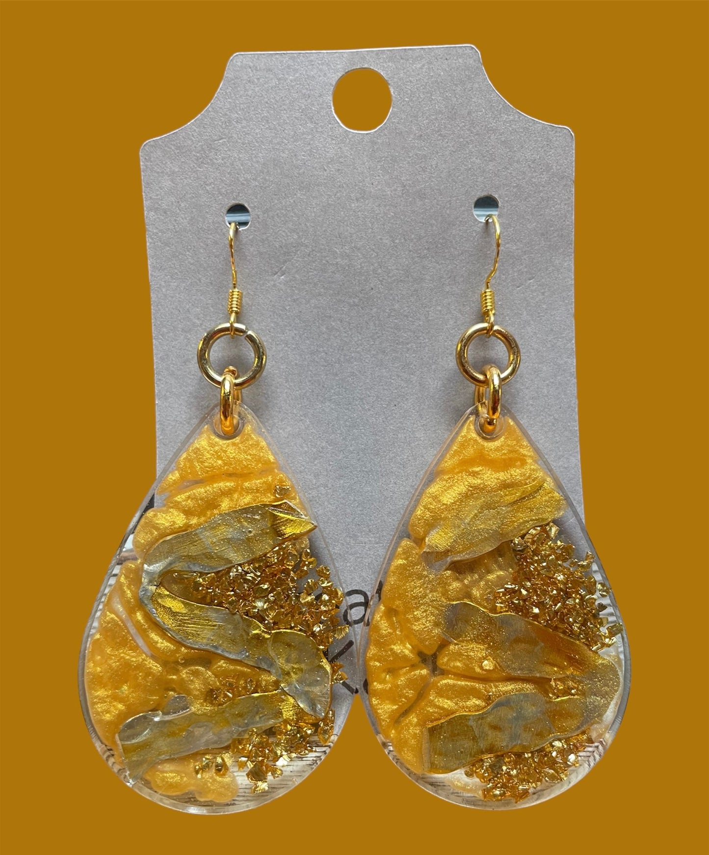 # 271 yellow and gold with metal resin earrings