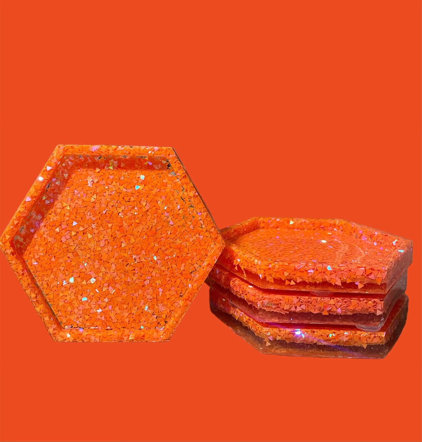 Orange Hexagon Drink Coasters