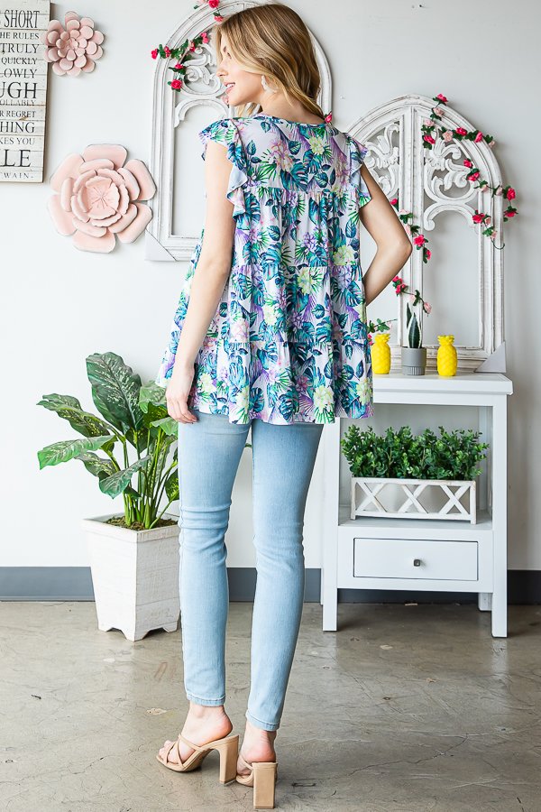 Ivory Tropical Print Top