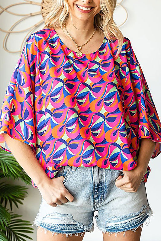 ABSTRACT PRINT ROUND NECK BLOUSE