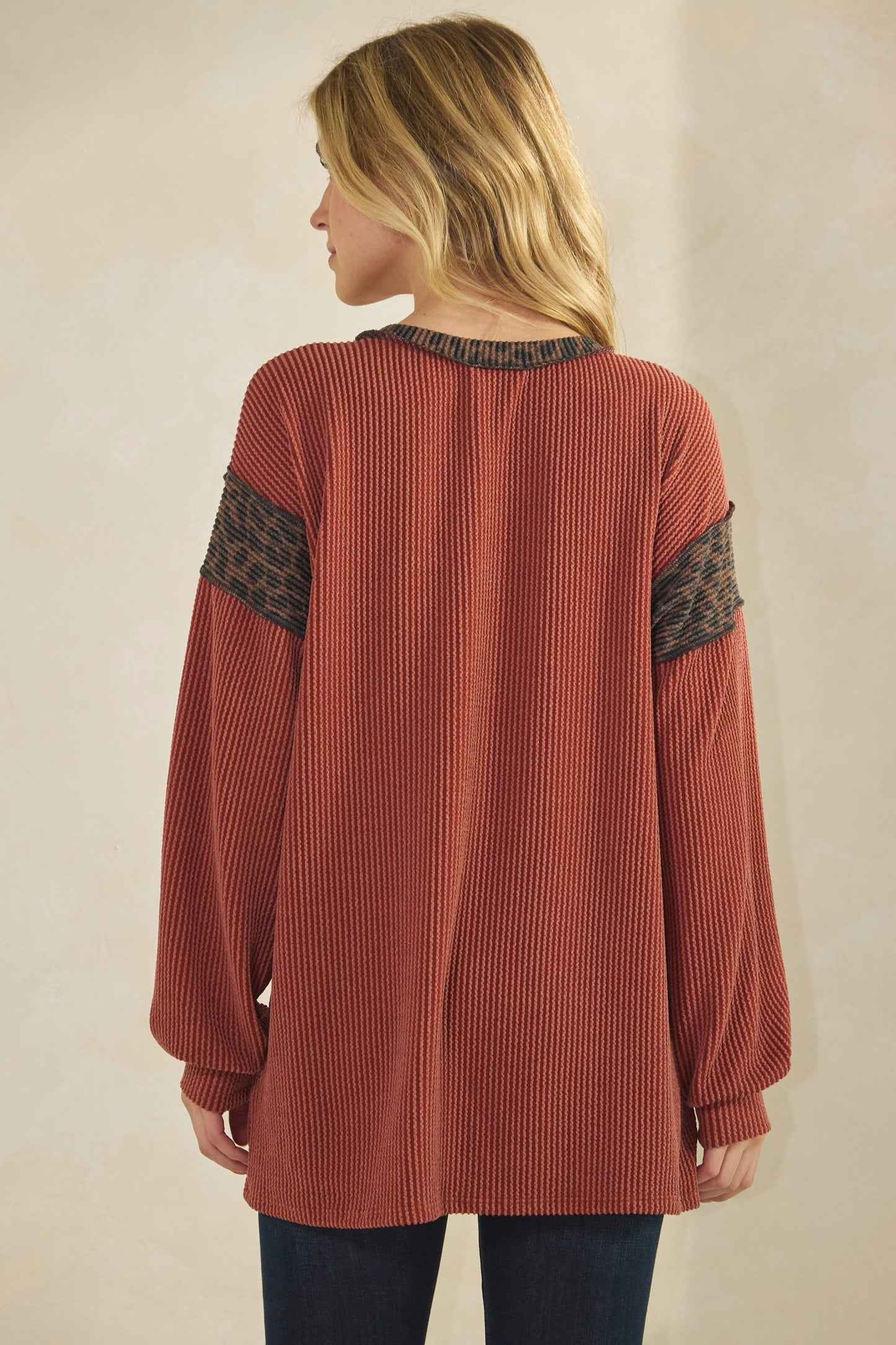 Plus Solid And Animal Urban Rib Contrast Top