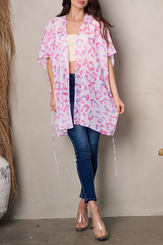 ANIMAL PRINT OPEN FRONT SELF TIE KIMONO
