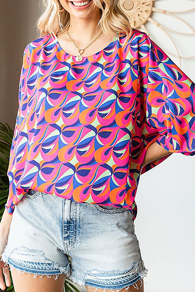 ABSTRACT PRINT ROUND NECK BLOUSE