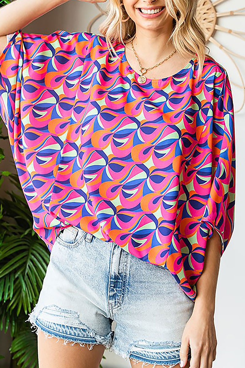 ABSTRACT PRINT ROUND NECK BLOUSE
