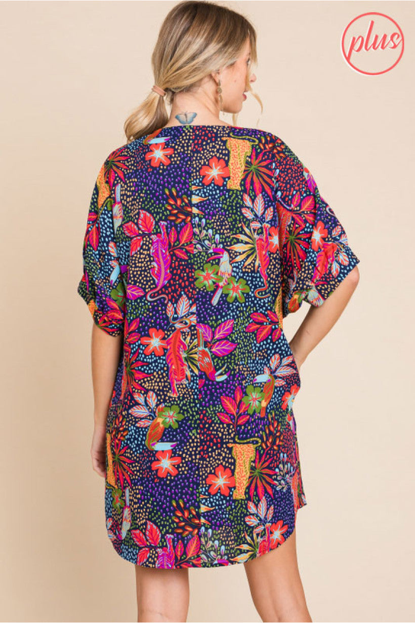 Navy Mix Print Dress