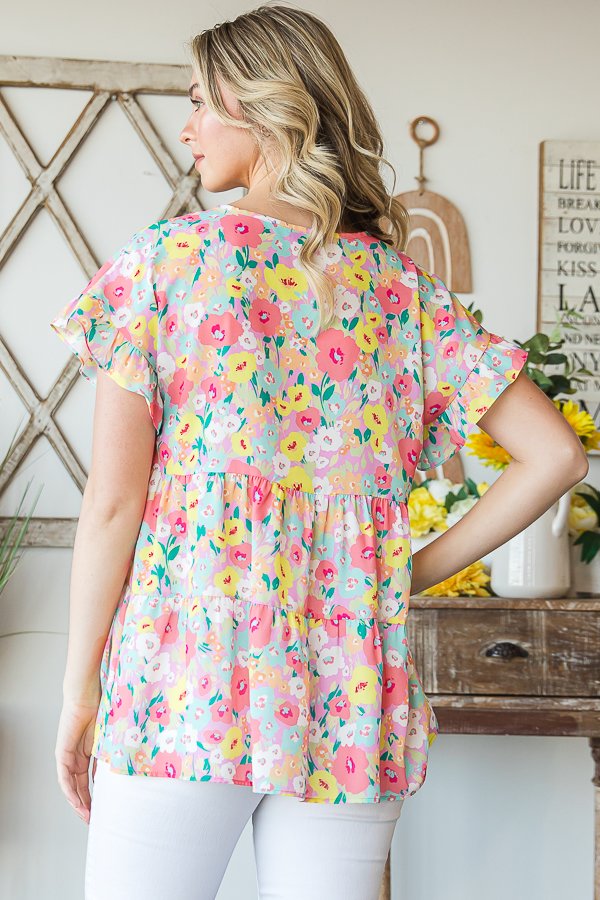 V Neck Floral Print Top