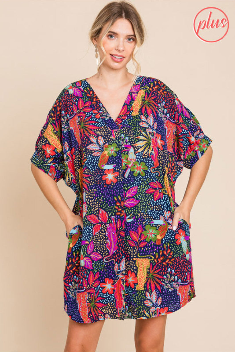 Navy Mix Print Dress