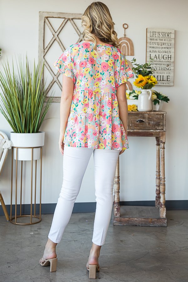 V Neck Floral Print Top