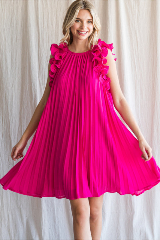 Hot Pink pleated dress