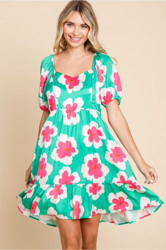 Sweet Heart Neckline Flower Dress