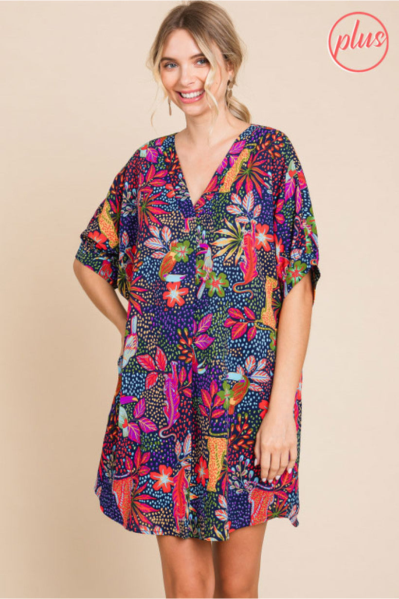 Navy Mix Print Dress
