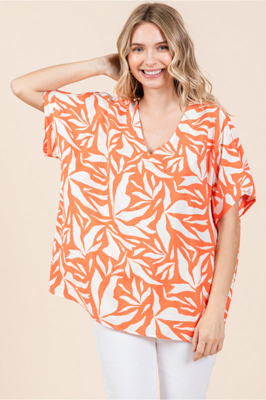 Orange Mix V-Neck Top