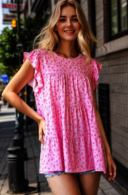 Pink Ditsy Floral Top