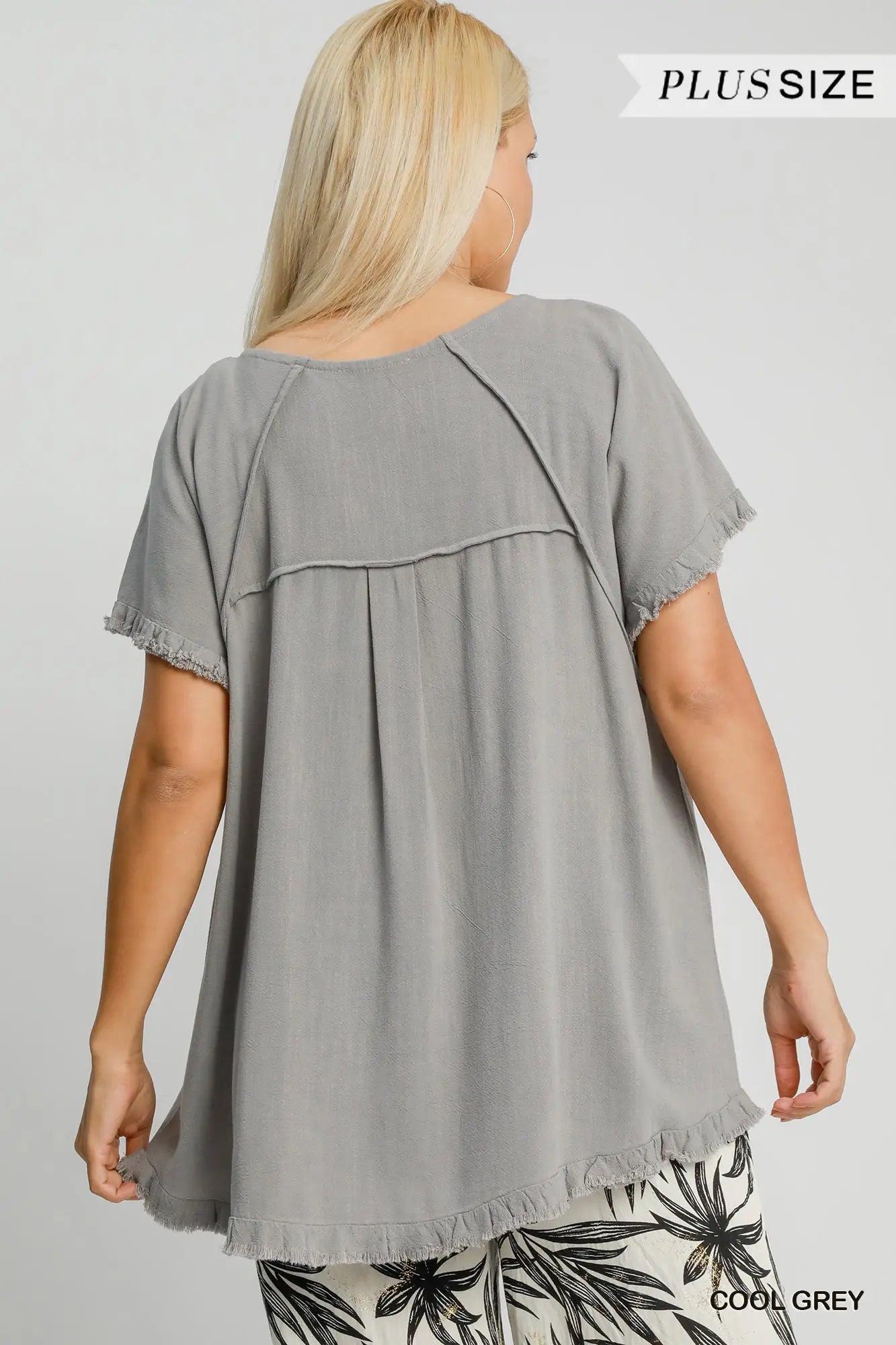 Cool Grey Linen Frayed Edge Top