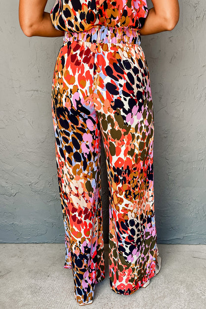 Black Multicolor Leopard Print Halter Tank Top and Pants Set