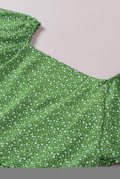 Green Plus Size Floral Peplum Top