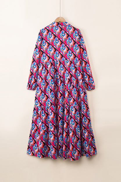 Abstract Geometric Print Long Sleeve High Waist Dress