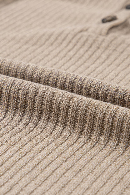 Pale Khaki Rib Textured Henley Knit Top
