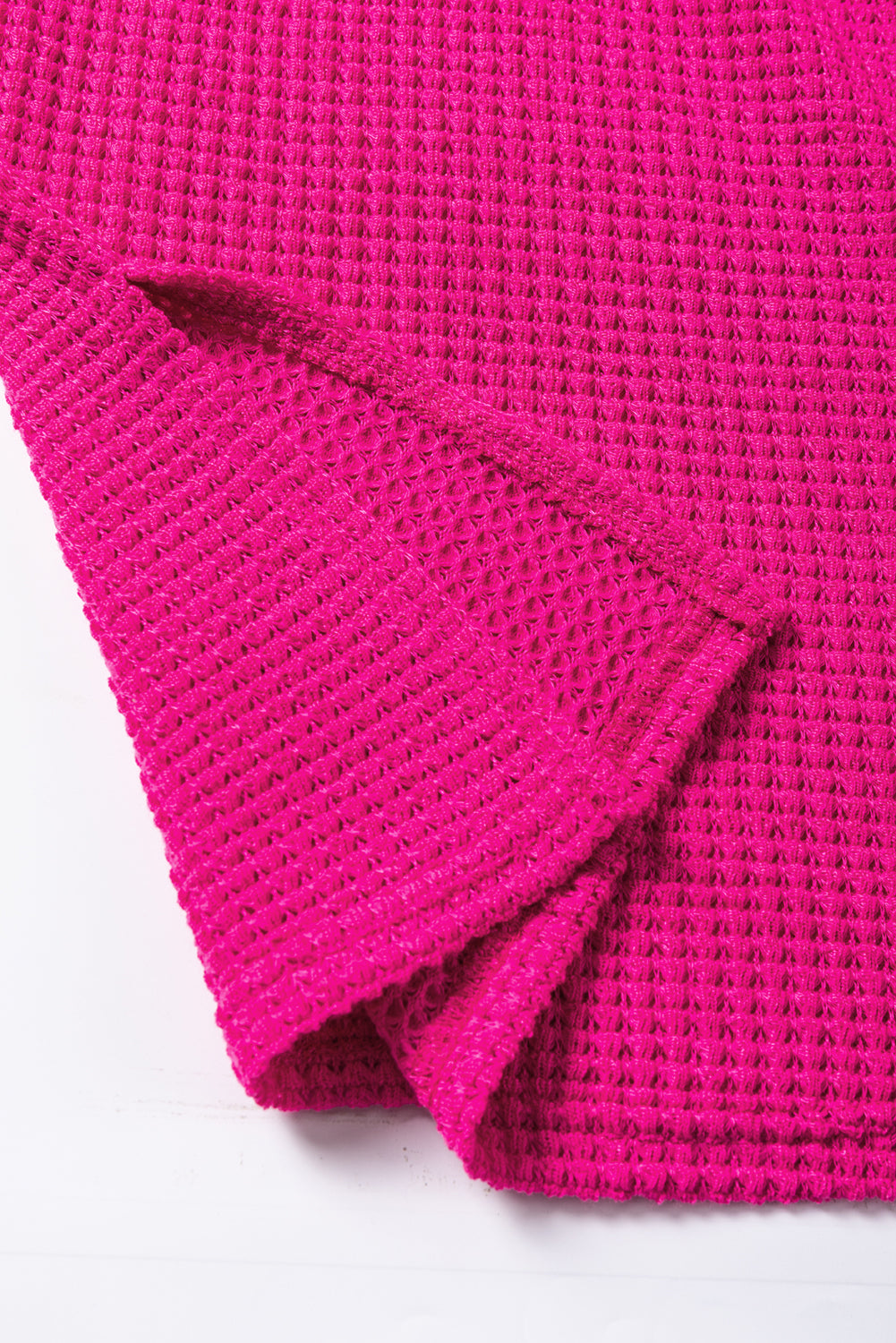 Rose Red Textured Center Seam Long Sleeve Split Top